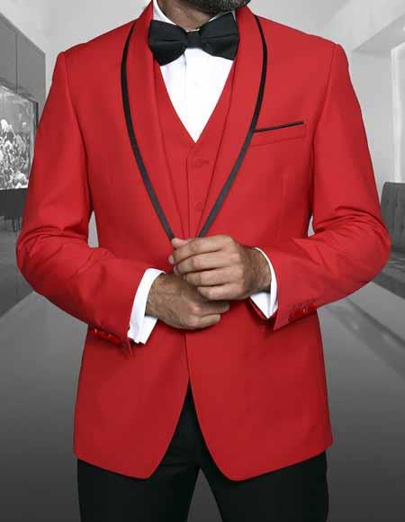 Men's Shawl Lapel With Trim Red Sport Coat Dinner Jacket With Trim 1 Button Cheap Priced Blazer Jacket For Men