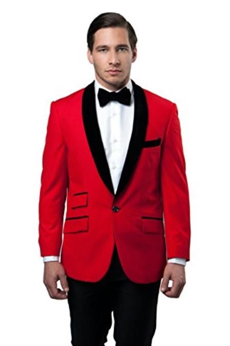 Men's Tazio 1 Button Shawl Collar Velvet Slim Fit Red Cheap Priced Blazer Jacket For Men