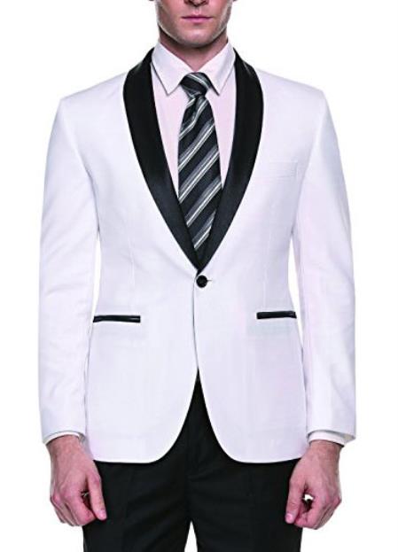 Alberto Nardoni Brand Men's White Slim Fit One Button Shawl Lapel Stylish Casual Coat Blazer