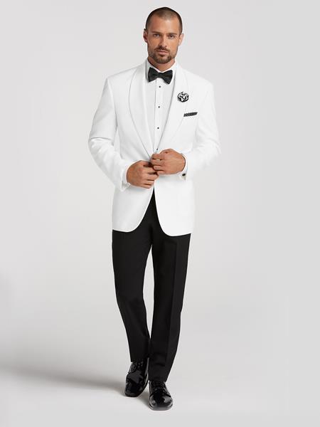 White Dinner Jacket Blazer Sport coat White Tuxedo Shirt & BowTie Black Pants Package As Picture Package