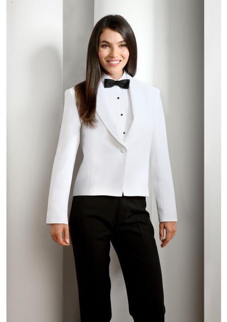 WoMen's White Solid Polyester 1 Button Shawl Lapel Tuxedo Jacket