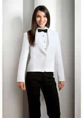 WoMen's White Solid Polyester 1 Button Shawl Lapel Tuxedo Jacket