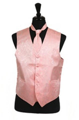 Tuxedo Vest - Wedding Vest Peach  paisley tone on tone Waist coat Tie Set - Men's Neck Ties - Mens Dress Tie - Trendy Mens Ties