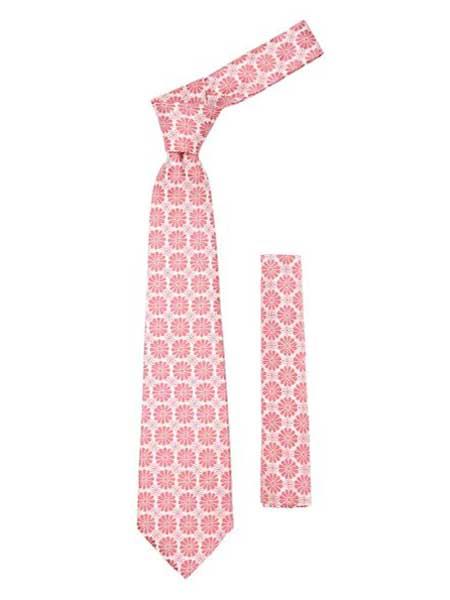 Trendy Pink Necktie Floral Design With Handkderchief Set - Men's Neck Ties - Mens Dress Tie - Trendy Mens Ties