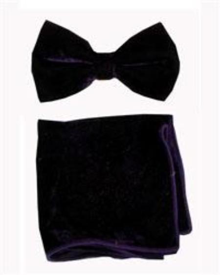 Velvet Bowtie with Hanky Purple-Men's Neck Ties - Mens Dress Tie - Trendy Mens Ties