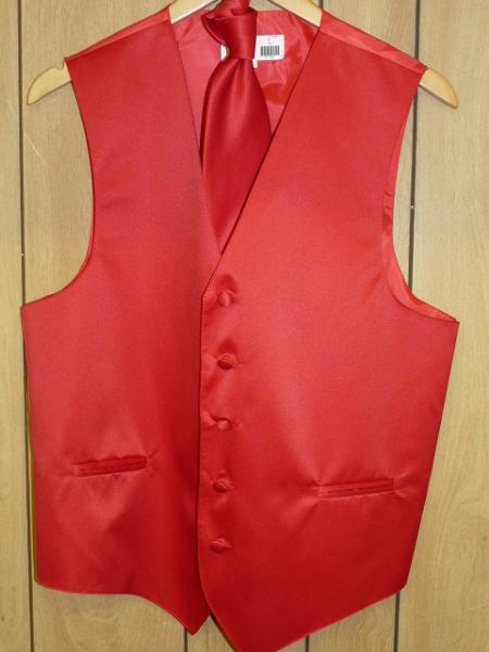 RED  GROOMSMEN DRESS TUXEDO WEDDING Vest ~ Waistcoat ~ Waist coat & TIE SET Buy 10 of same color Tie For $25 Each - Men's Neck Ties - Mens Dress Tie - Trendy Mens Ties