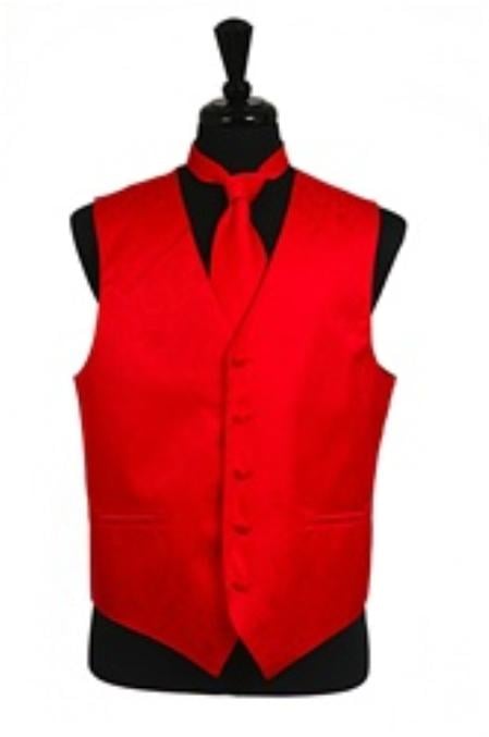 Tuxedo Vest - Wedding Vest Red P A I S L E Y Tone on Tone Dress Tuxedo Wedding Vest - Men's Neck Ties - Mens Dress Tie - Trendy Mens Ties