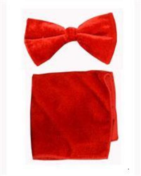 Velvet Bowtie with Hanky Red