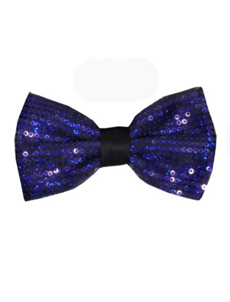 Sparkly Bow Tie Royal Blue Men's Polyester Sequin Bowtie - Men's Neck Ties - Mens Dress Tie - Trendy Mens Ties