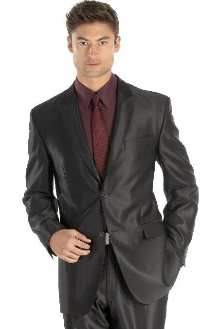 Shiny sharkskin  Men's Suit Side-Vented Black