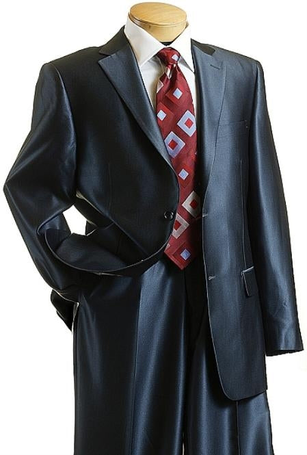 Sharkskin Shiny Sheen 2 Button Dark Blue Sharkskin Men's Suit