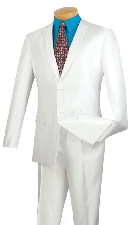 Tuxedo & Formal Shiny White Trimmed Slim Fit Suits Fitted Style  Men's Sharkskin Suit