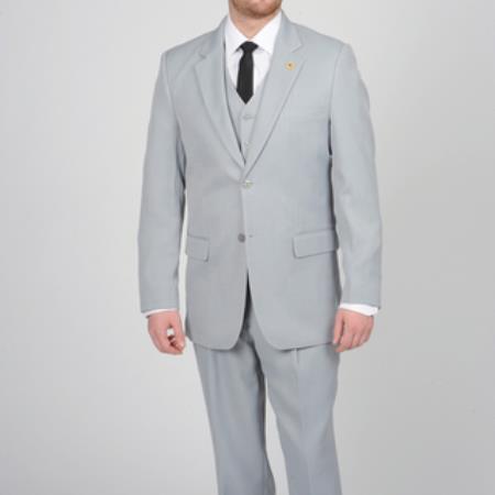 Men's Silver Two Button Vested Suit