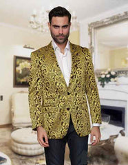 Alberto Nardoni Floral Paisley Shiny Satin Stage Party Two Toned Blazer / Sport coat / Jacket Gold