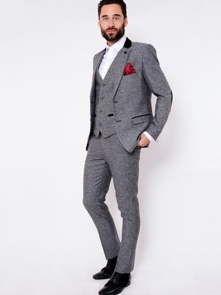 VICTOR - Grey Herringbone Tweed Three Piece Suit