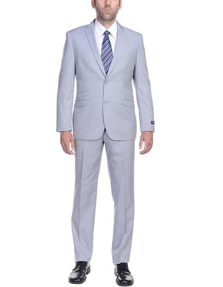 Men's Slim Fit Suit - Fitted Suit - Skinny Suit Men's Silver Grey Ticket Pocket 2 Button Cheap Priced Business Suits