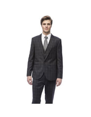 West End Men's Slim Fit Charcoal Peak Lapel Vested Suit - Color: Dark Grey Suit