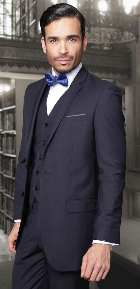 European cut Navy Slim Fit 3 piece Suits