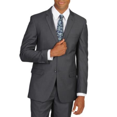 Men's Grey Polyester, Viscose Two Button Slim Fitted Suit