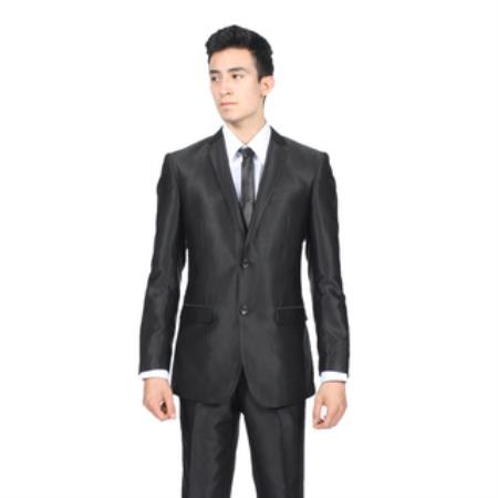 Men's Slim Fit Shiny Black Sharkskin Suit