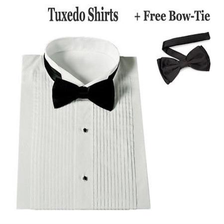 Stylish Mens Tuxedo Shirt Wing Collar with Bow-Tie Set White Men's Dress Shirt