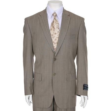 Men's Light Beige ~ Tan ~ Taupe Stripe ~ Pinstripe 2-Button Cheap Priced Business Suits Clearance Sale