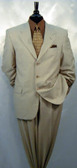 $1295 3 buttons Tan ~ Beige Side Vented  Pleated Pants Wool Solid premier quality italian fabric Suit