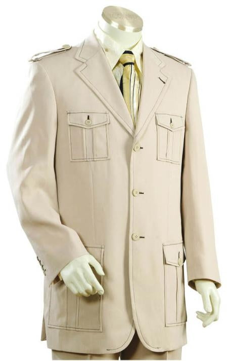 3 Button Cane Beige Men's Suit