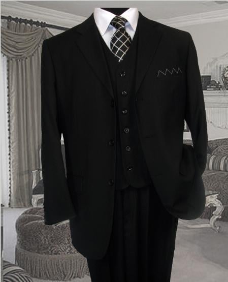 TS3V NICE 3PC 3 BUTTON SOLID COLOR BLACK Men's three piece suit