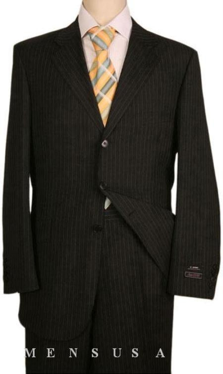 Men's Black Stripe ~ Pinstripe Super 140'S 100% Wool Jacket Available In 2 Or 3 Buttons Style Regular Classic Cut With SHIRT And TIE