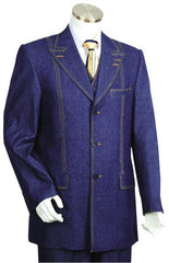 3 Button Blue Men's Suit