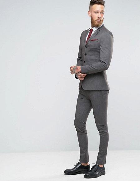 3 Buttons Slim Fitted Suit Flat Front Pants Side Vented Available in Black or Dark Navy  or Charcoal Grey