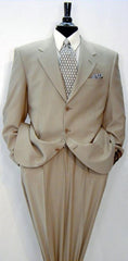 Tan ~ Beige Side Vented 3 buttons 100% Wool Solid Suit