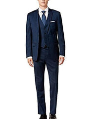 Groomsmen Suits Midnight Blue Slim Skinny European fit Vested 3 Pieces Suit  Side Vented