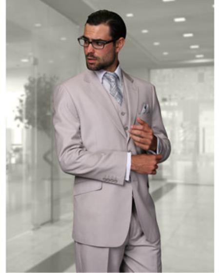 Statement Confidence Men's Ash Grey 2 Button Modern Fit Suits Wool Fine Brands Best Italian Style Cut Suits