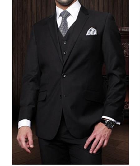 Statement Confidence Men's Black 3 Piece 2 Button Italian Designer Fine Brands Best Italian Style Cut Suits