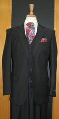 Two Button Black Flat Front three piece suit