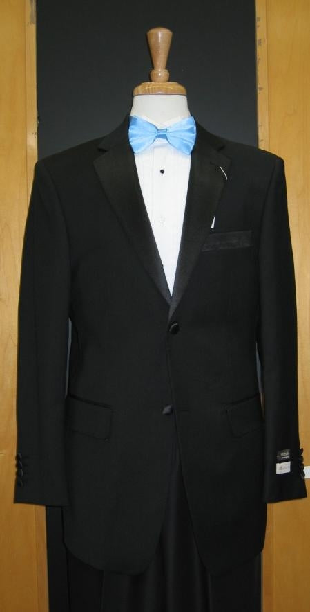 Two Button Vented Tapered Cut 100% Wool Flat Front Tuxedo