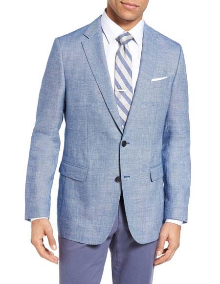 Men's Bright Blue Cheap Priced Designer Fashion Dress Casual Blazer - Mens Linen Suit