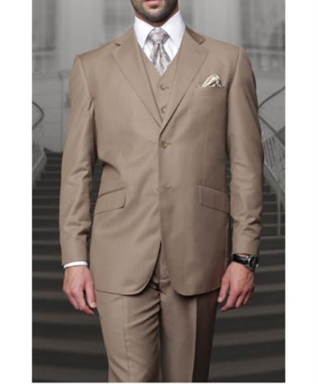 Statement Confidence Men's Bronze ~ Camel  3 Piece 2 Button Italian Designer Fine Brands Best Italian Style Cut Suits