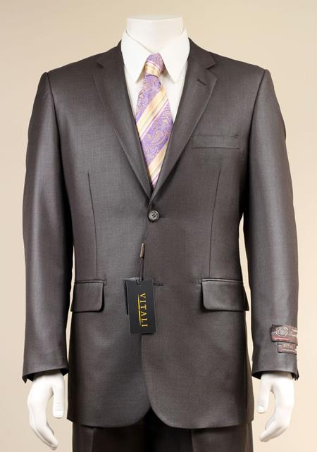 Mens Sharkskin Suits Two Button Suit New Edition Shiny Sharkskin Dark Brown