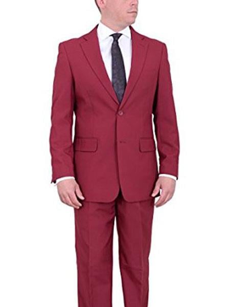 Wine Red ~ Maroon Two Button Solid Flat Front Pants Pants  Suit