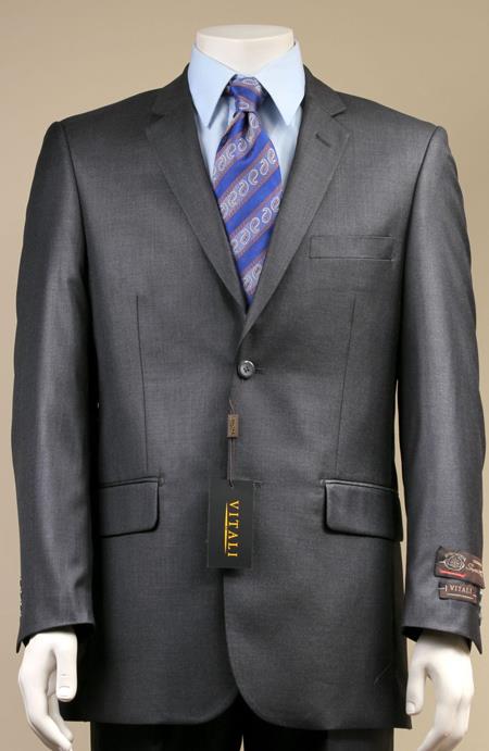 Mens Sharkskin Suits Two Button Suit New Edition Shiny Sharkskin Charcoal - Color: Dark Grey Suit