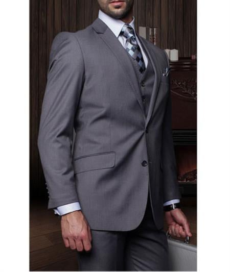 Statement Confidence Men's Charcoal Grey 3 Piece 2 Button Italian Designer Fine Brands Best Italian Style Cut Suits - Color: Dark Grey Suit