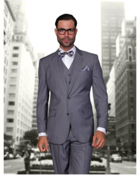 Statement Confidence Men's 2 Button Charcoal Grey Modern Fit Suits Fine Brands Best Italian Style Cut Suits - Color: Dark Grey Suit