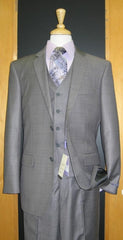 Two Button Grey Sharkskin Flat Front three piece suit