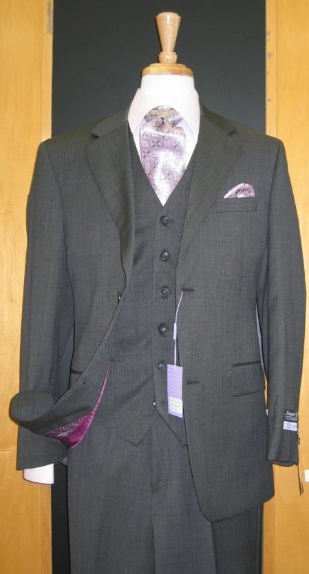 Two Button Dark Grey and Flat Front three piece suit