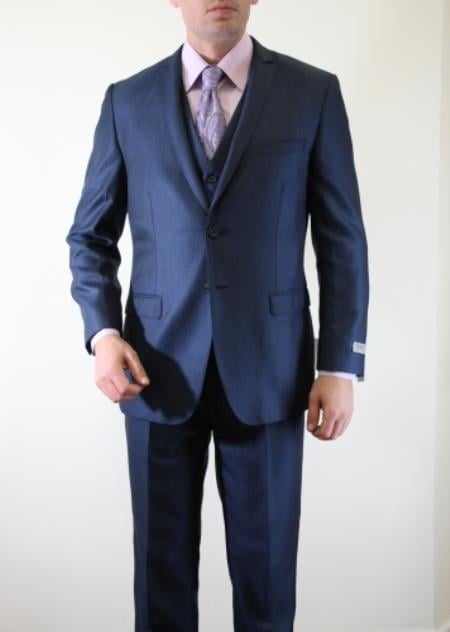 Tweed 3 Piece Suit - Tweed Wedding Suit Slate Indigo ~ Bright Blue Pinstripe Italian Slim Fitted Herringbone Tweed Two Button Three Piece Burgundy  Suit