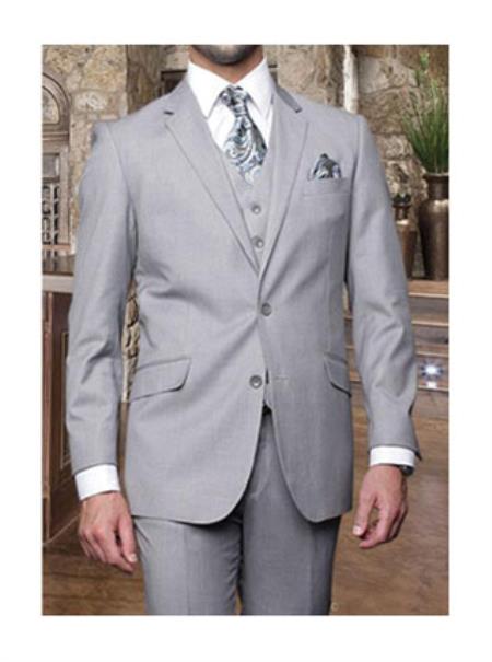 Statement Confidence Men's Light Grey 3 Piece 2 Button Italian Designer Suit