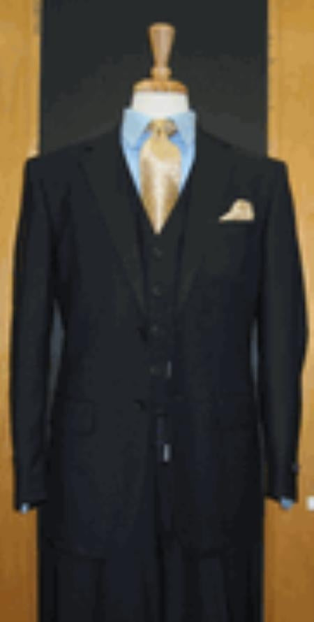 Two Button Dark Navy Flat Front three piece suit - Dark Blue Suit Color